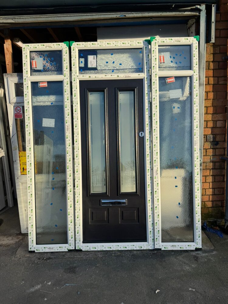 Black Composite Traditional Door With Side Panels 1985 x 2015/2400 mm