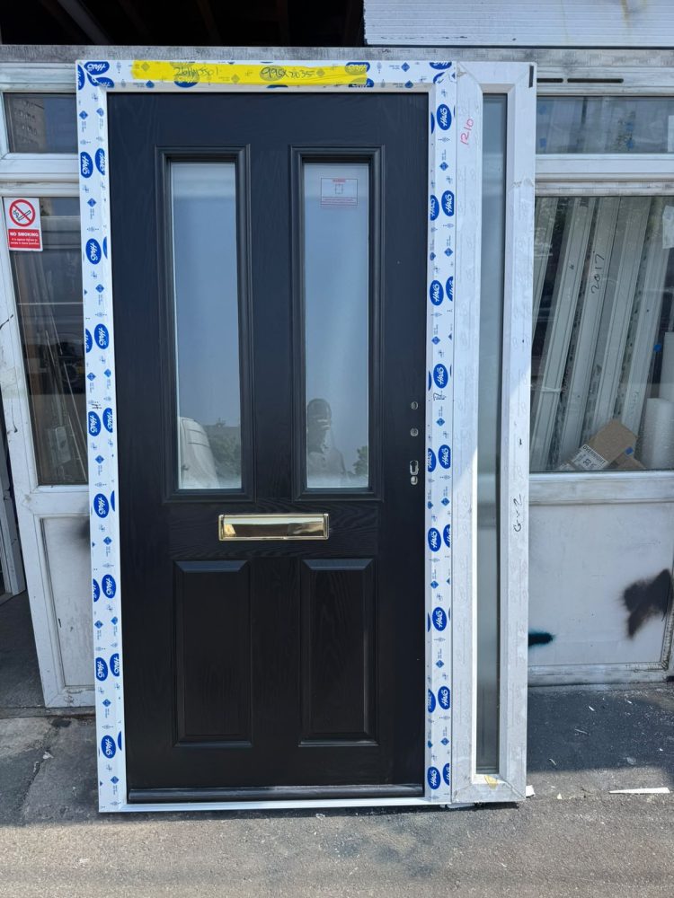 Black Composite Traditional Door With Side Panel 1210 x 2035 mm 26HMJJ01