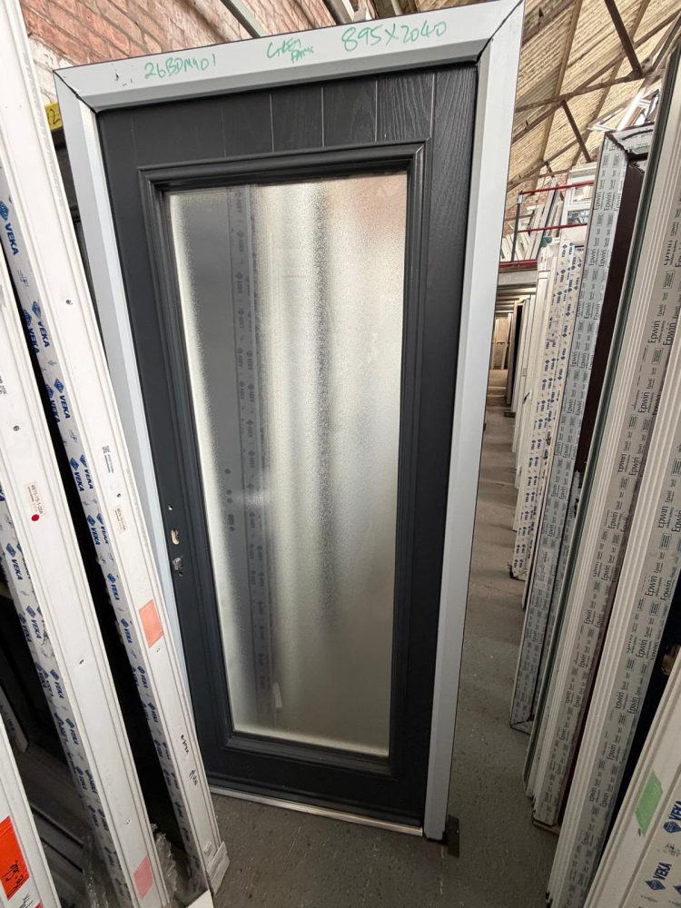 Anthracite Grey Composite Traditional Glass Door 895 x 2040 mm 26BDM01